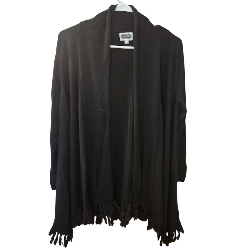 Mud Pie Black Fringe Viscose Cardigan Size Med/Lg